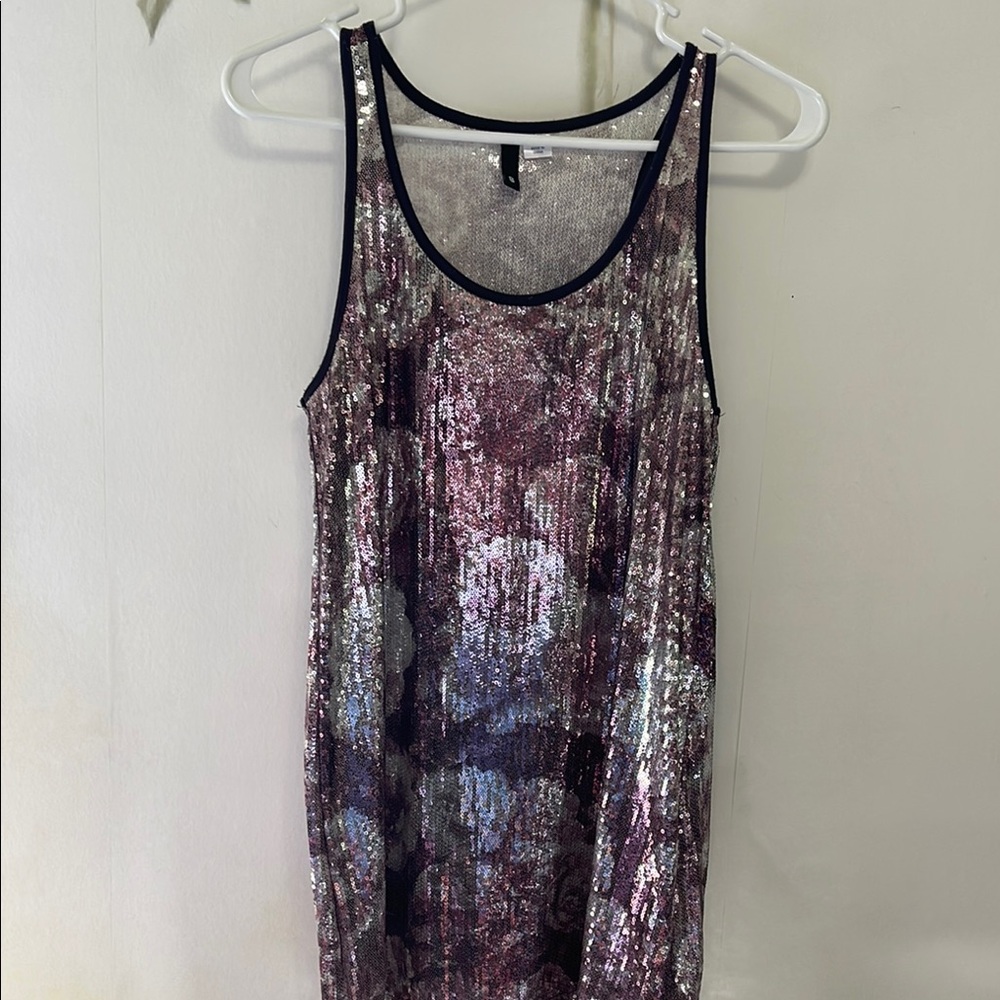 H&M Multicolor Long Sequin Floral Tank Top